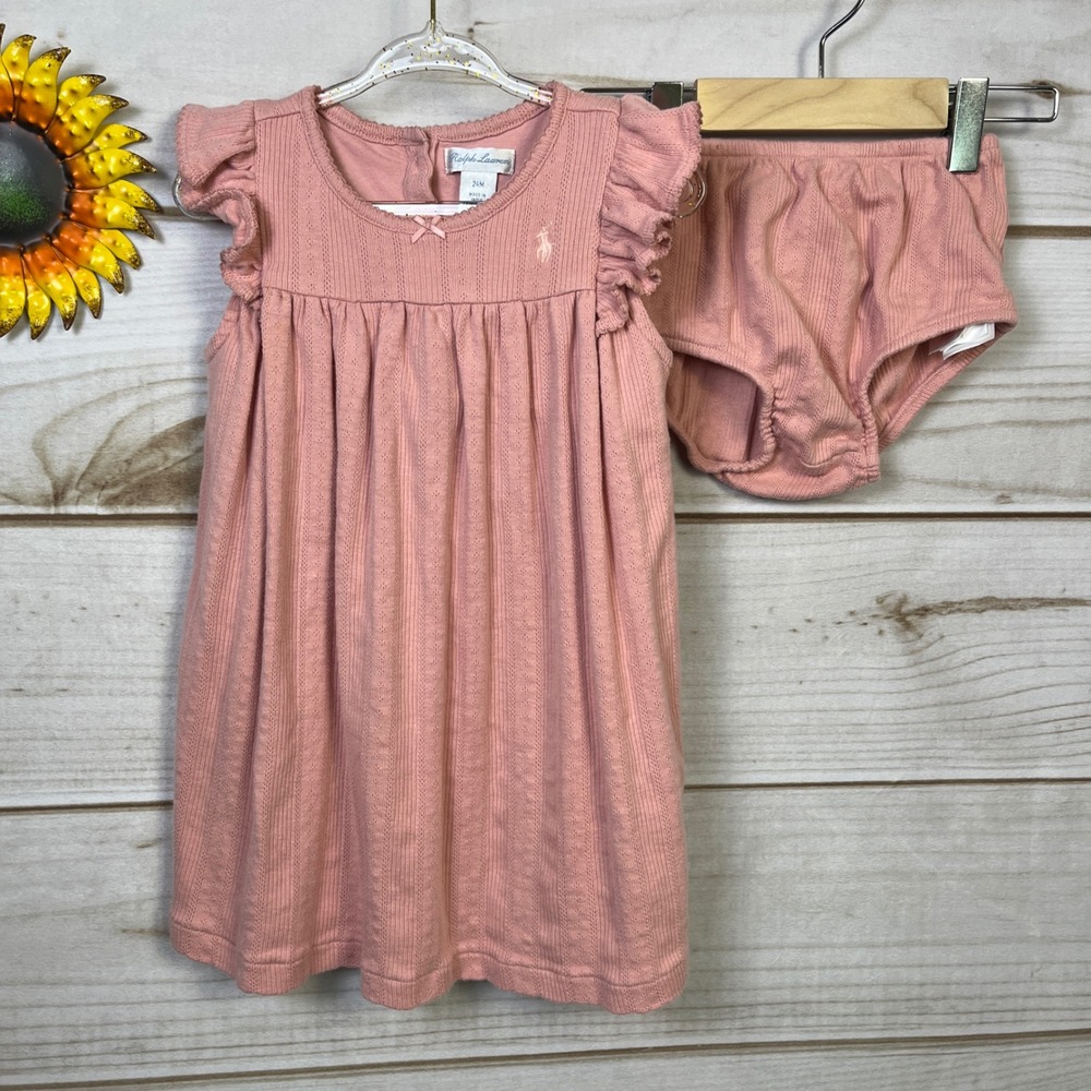 Ralph Lauren‎ Girls Pink Pointelle Ruffle Dress Shorts Bottoms Set 24m